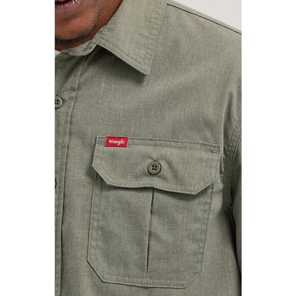 Wrangler Sage Green Long Sleeve Collared Cotton Blend Button Up Shirt Men's Sz M - Picture 3 of 8